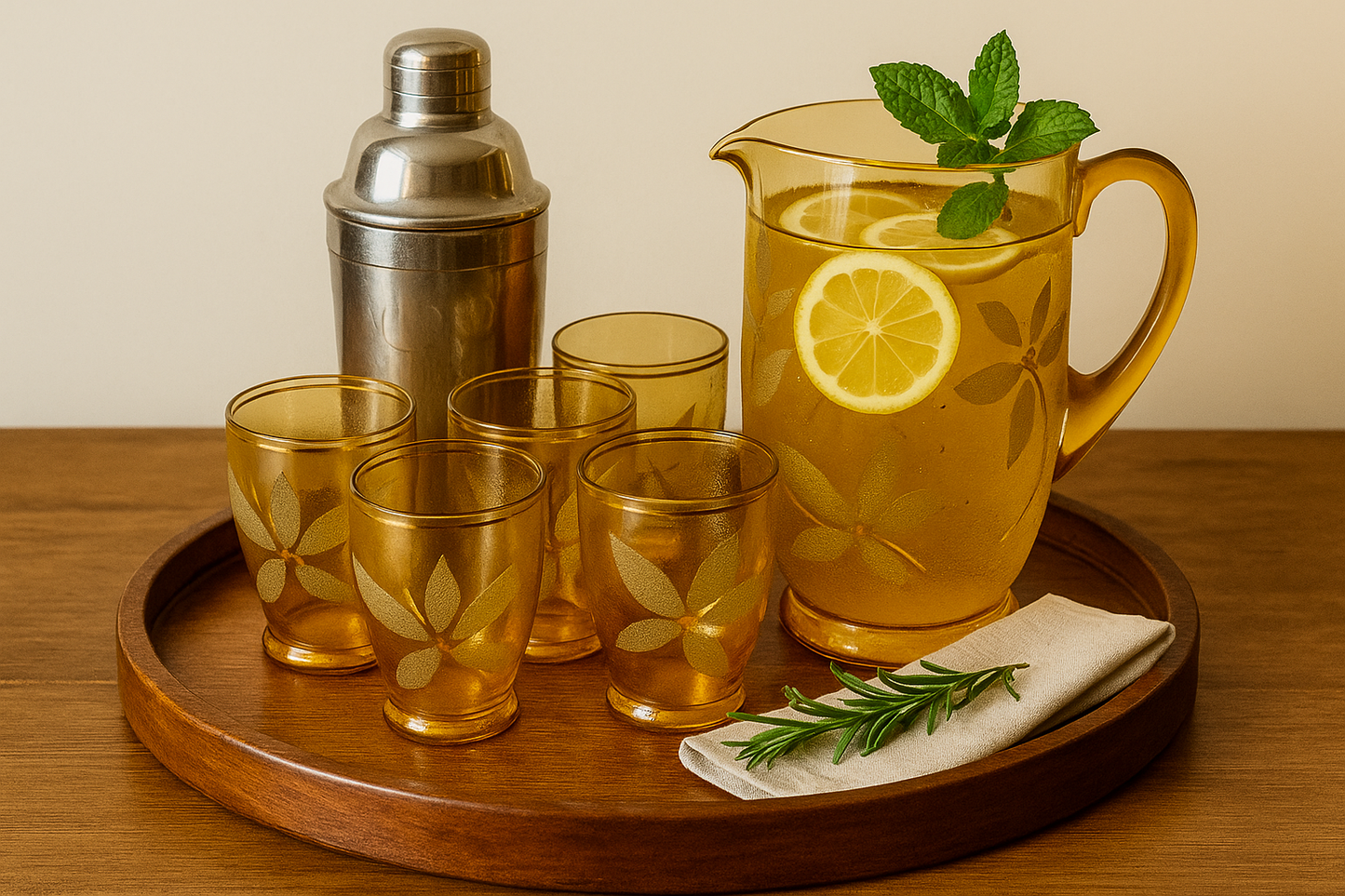 1950s Amber Glass Jug & Tumbler Set