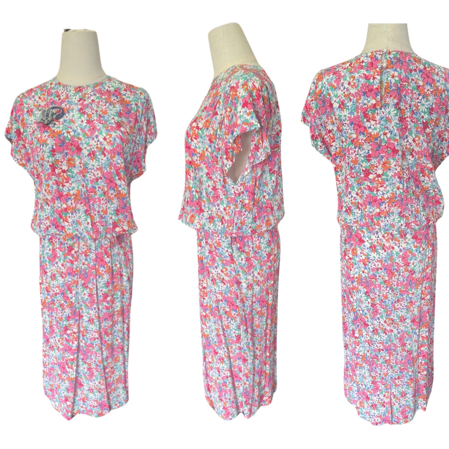 Vintage 80s does 30s silky floral dress by Mark Two, size 10-12