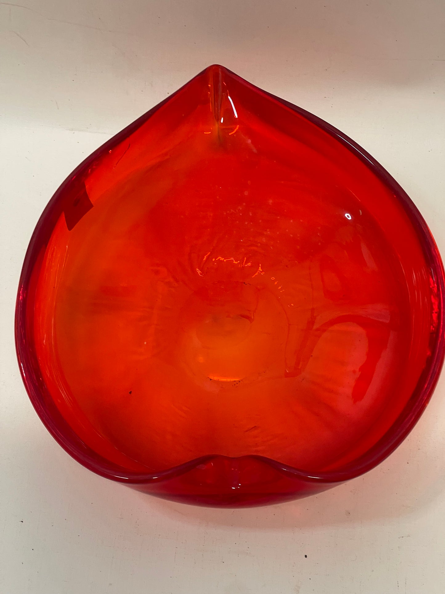 Mid-century Murano style orange art glass heart bowl
