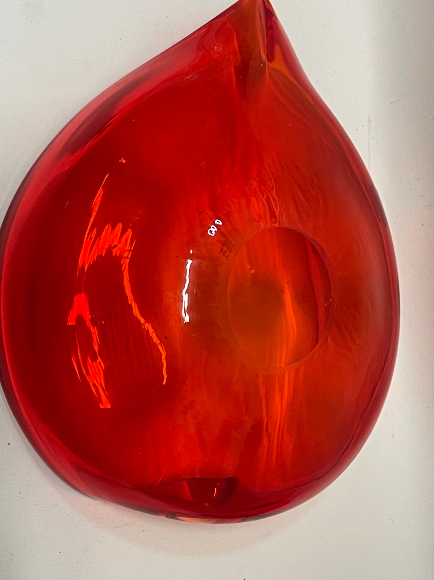 Mid-century Murano style orange art glass heart bowl
