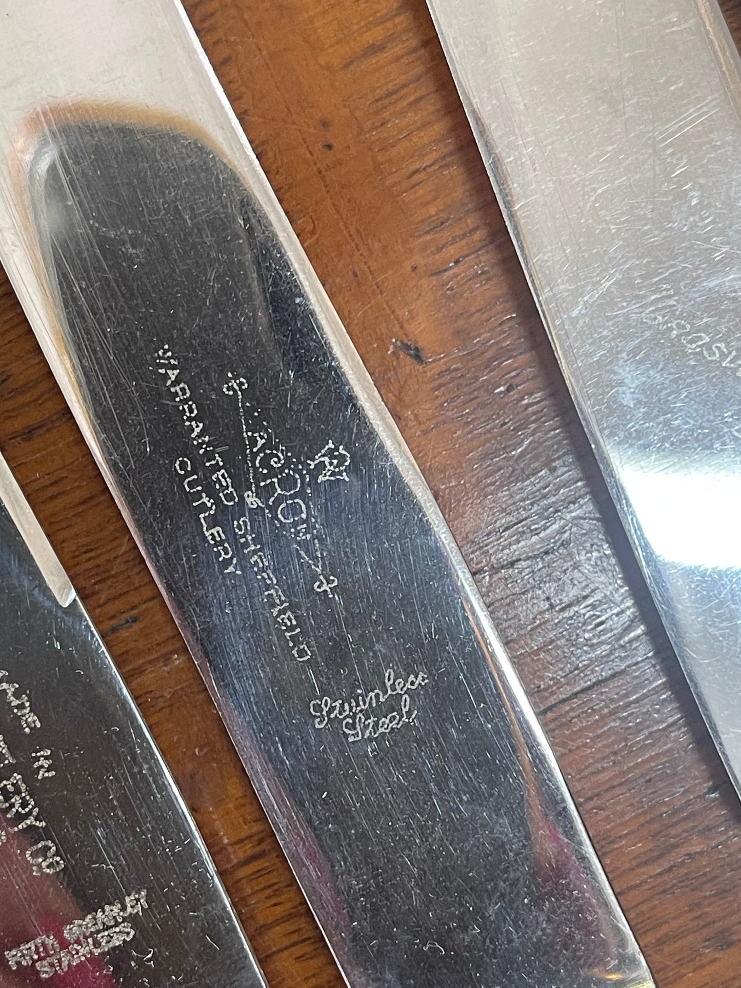 Vintage xylonite bone handled knives in box