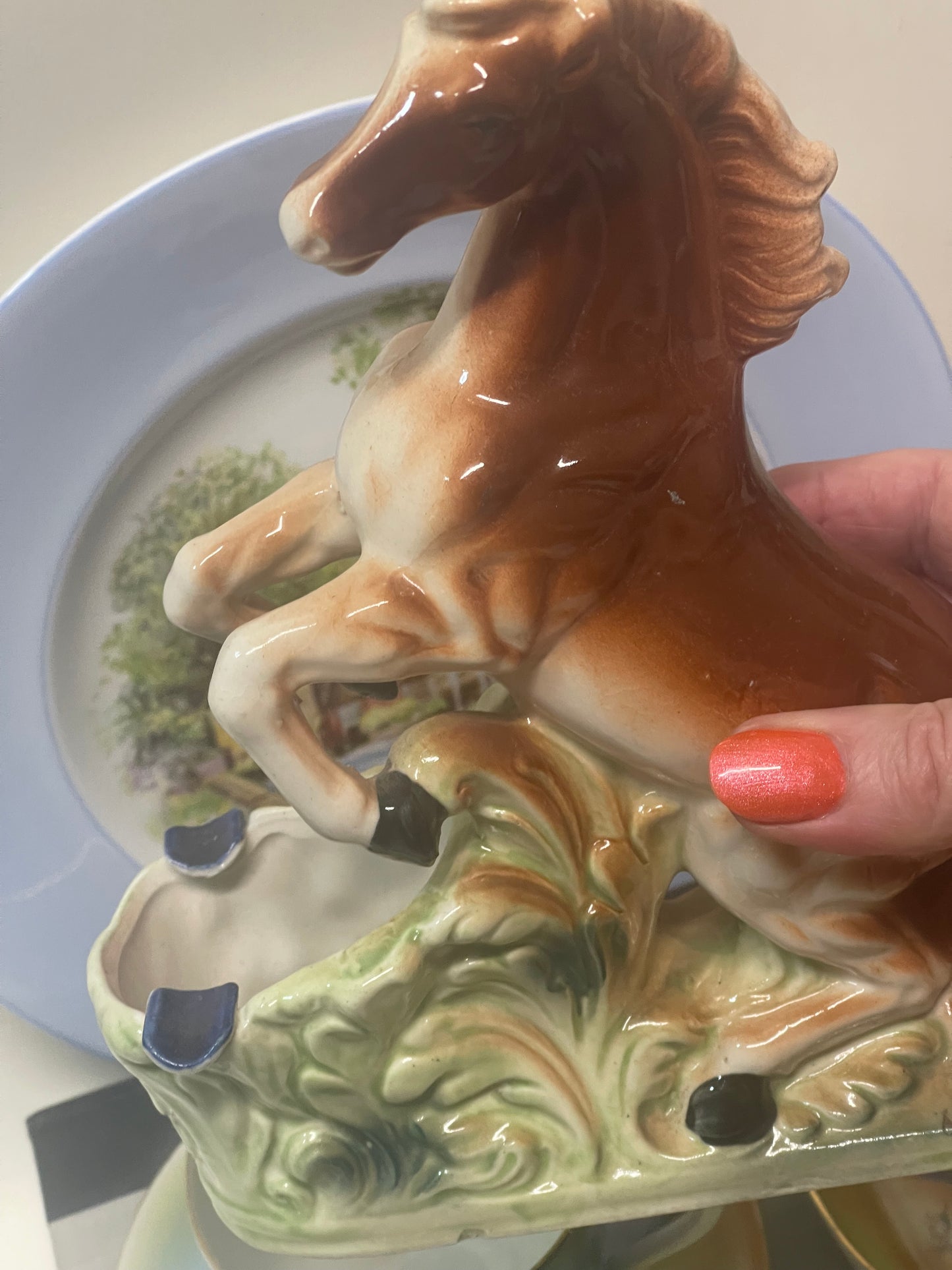 Vintage Japanese Kitsch Ceramic Horse Figurine, Planter or Ash tray