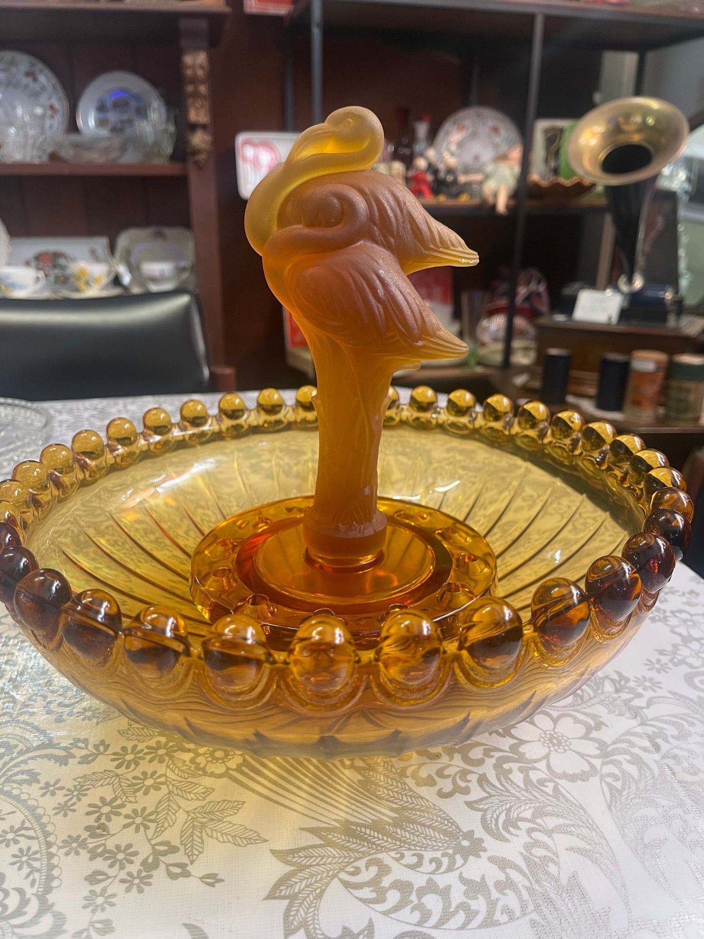 Josef Inwald Two flamingoes Float Bowl Set in Amber c.1930s