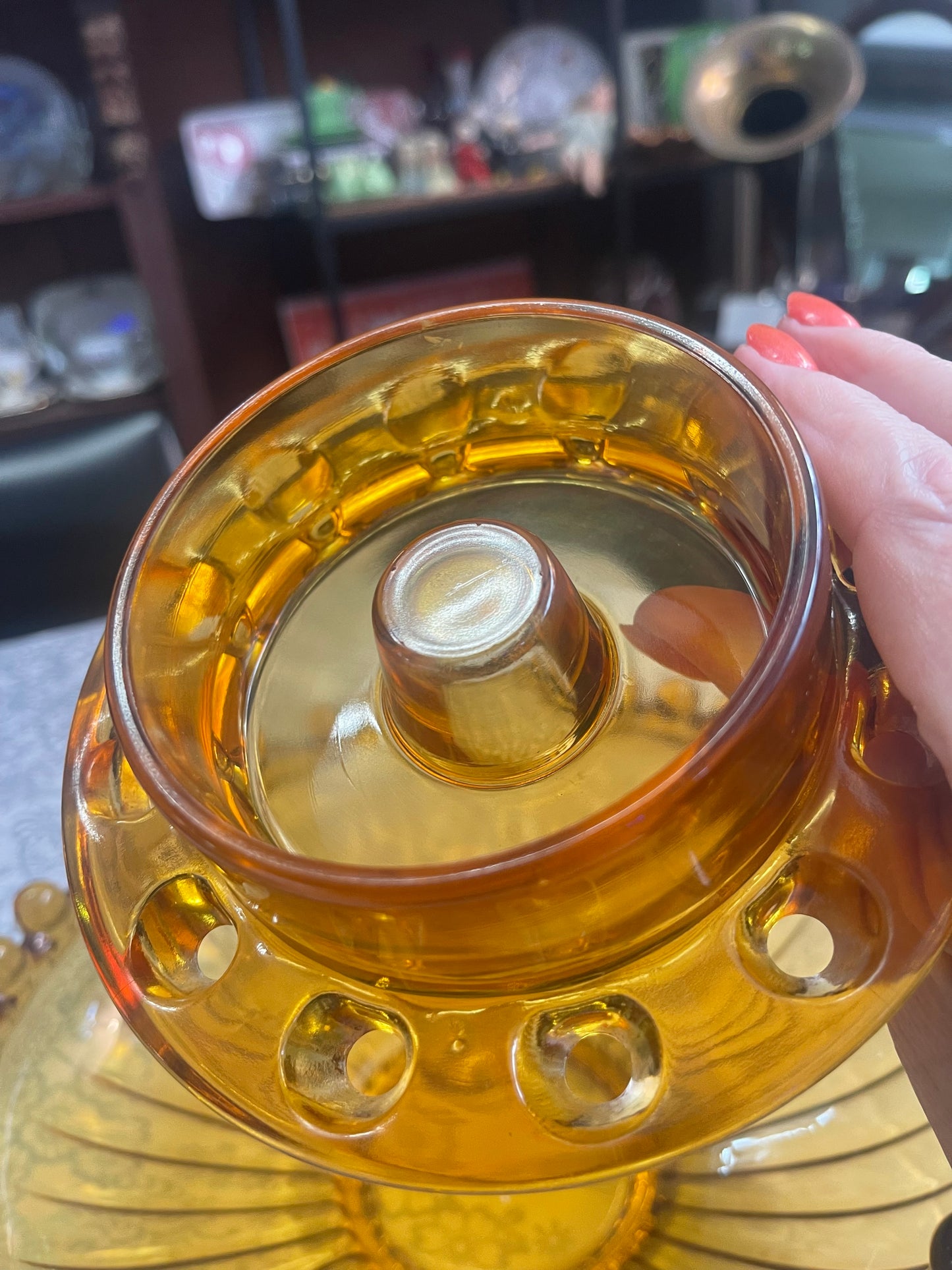 Josef Inwald Two flamingoes Float Bowl Set in Amber c.1930s