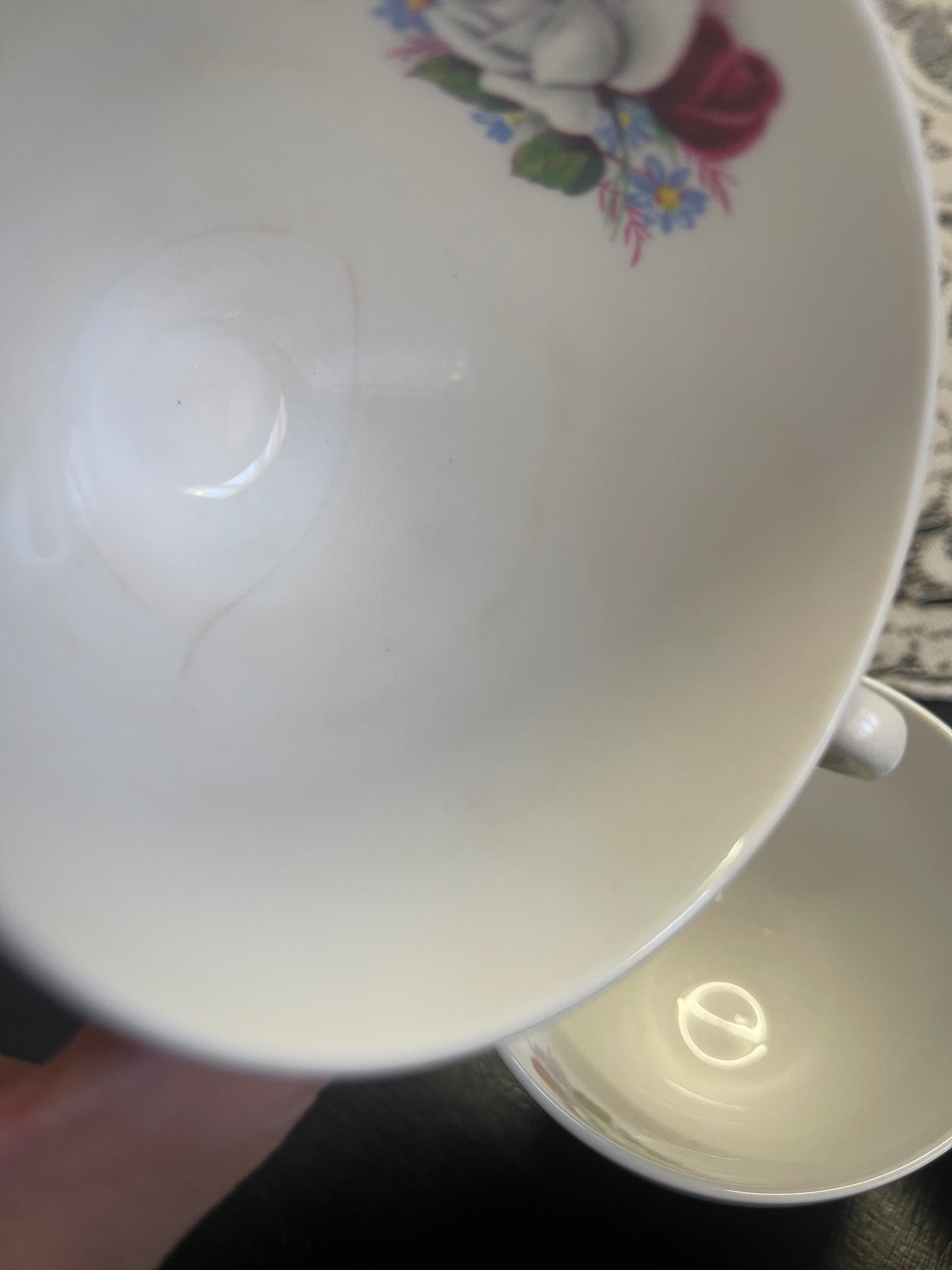 26 Piece Vintage 1950s Queen Anne Black White Red Rose Tea or Coffee Set