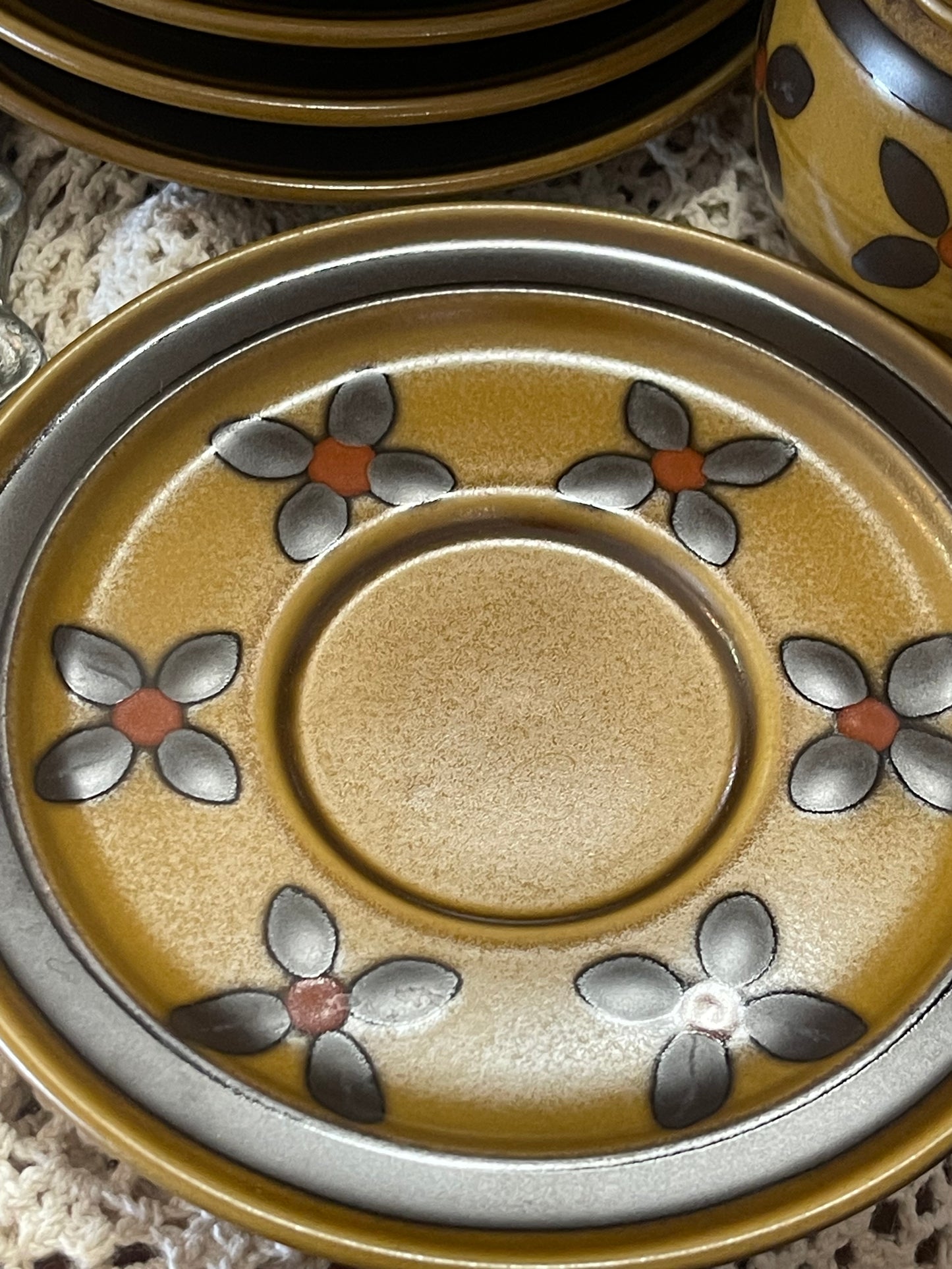 Vintage Noritake “Flower Time” Stoneware Cup & Saucer Set – 1970s Japan (Set of Six)