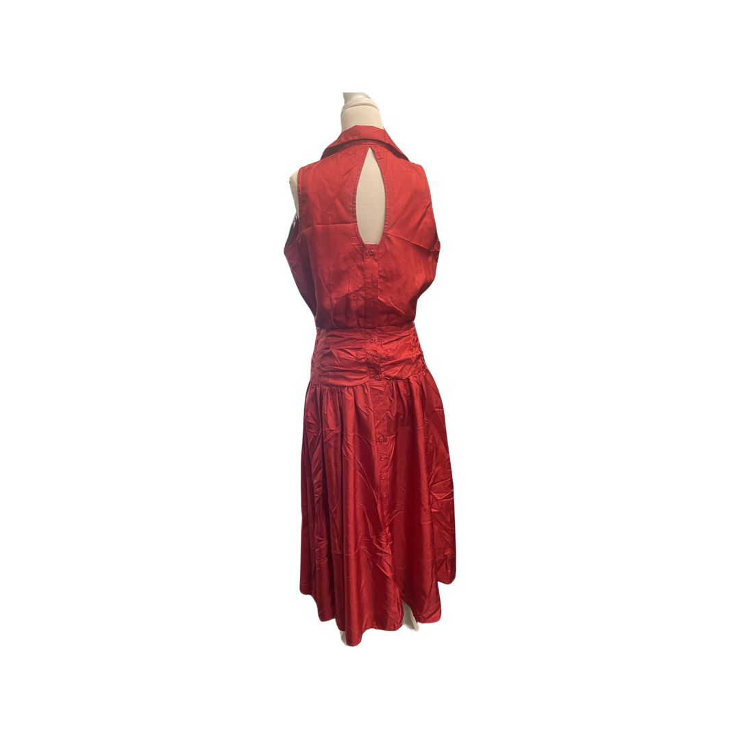 Vintage 1980s red satin dress with button back and drop waist size 12-14 by Keya, Flaunt it Australia