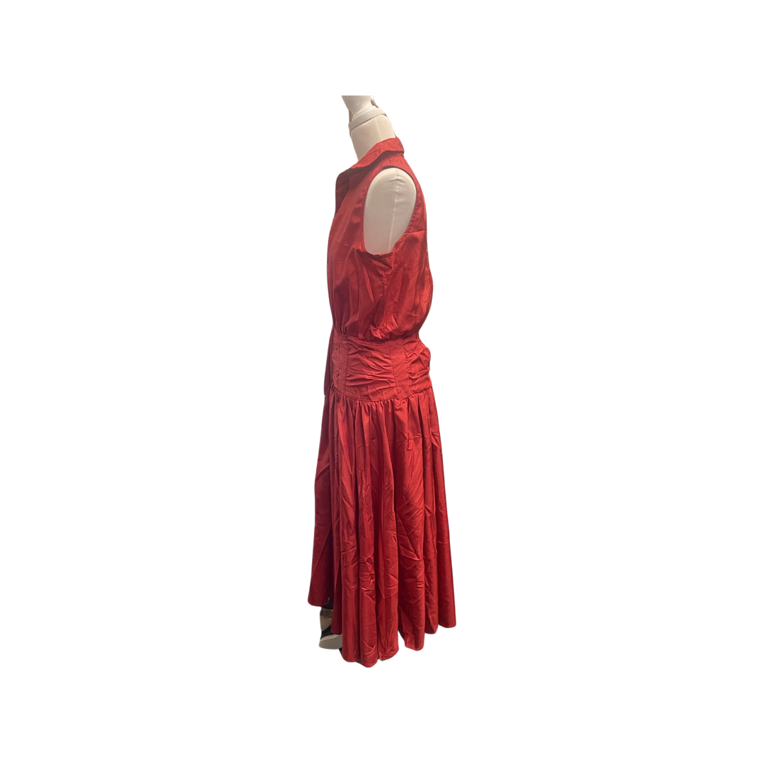 Vintage 1980s red satin dress with button back and drop waist size 12-14 by Keya, Flaunt it Australia