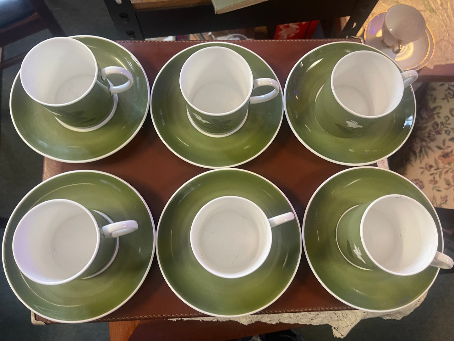 Set of 6 Vintage Susie Cooper Snowdrop China Espresso Coffee Cups & Saucers Wedgwood)