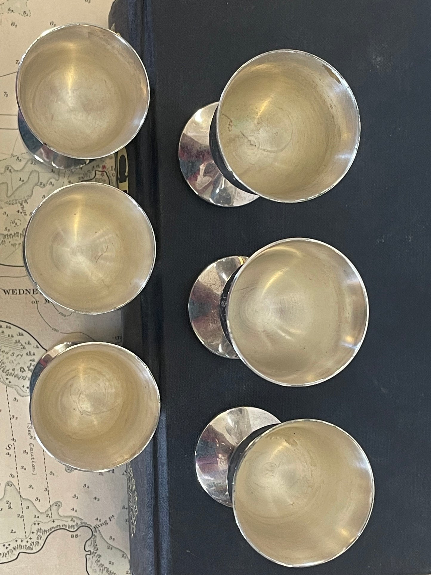Vintage set of 6 silver plate eggcups or small goblets c.1980s