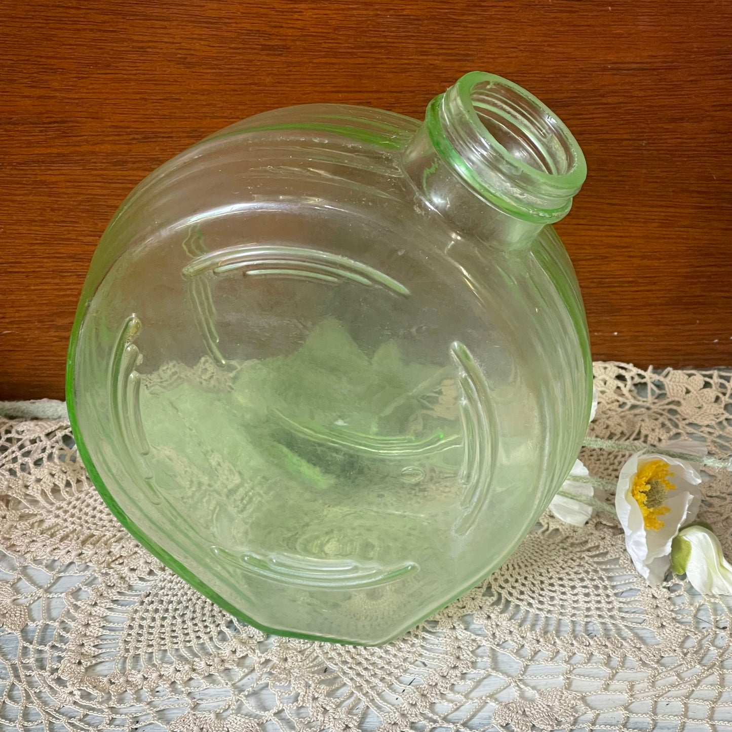 Rare Uranium Glass Flask Bottle — 1930s