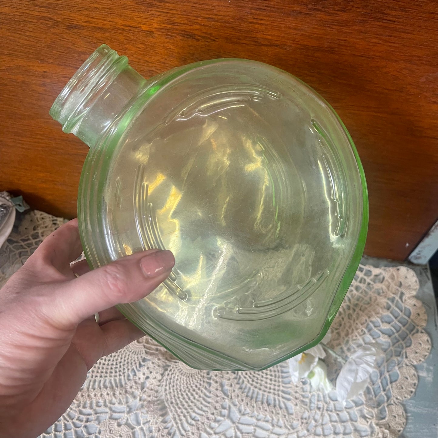 Rare Uranium Glass Flask Bottle — 1930s