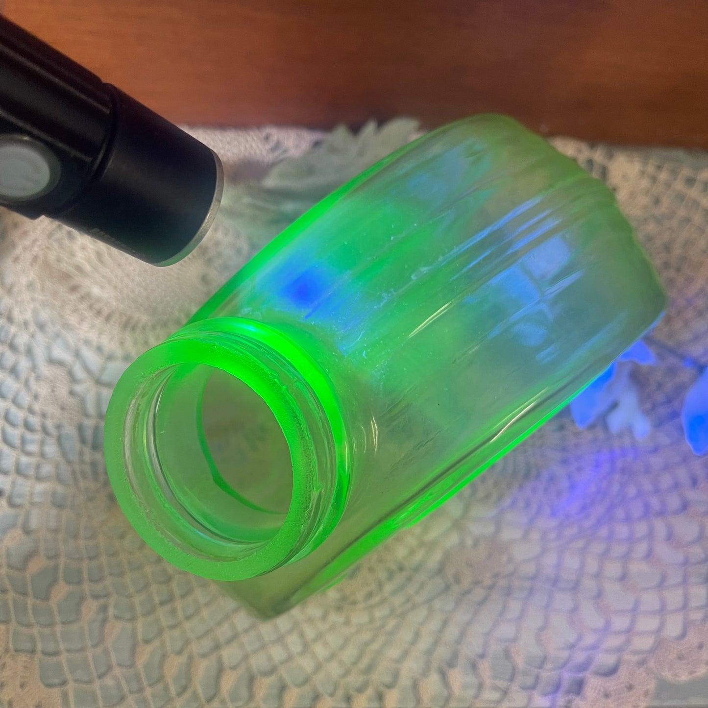 Rare Uranium Glass Flask Bottle — 1930s