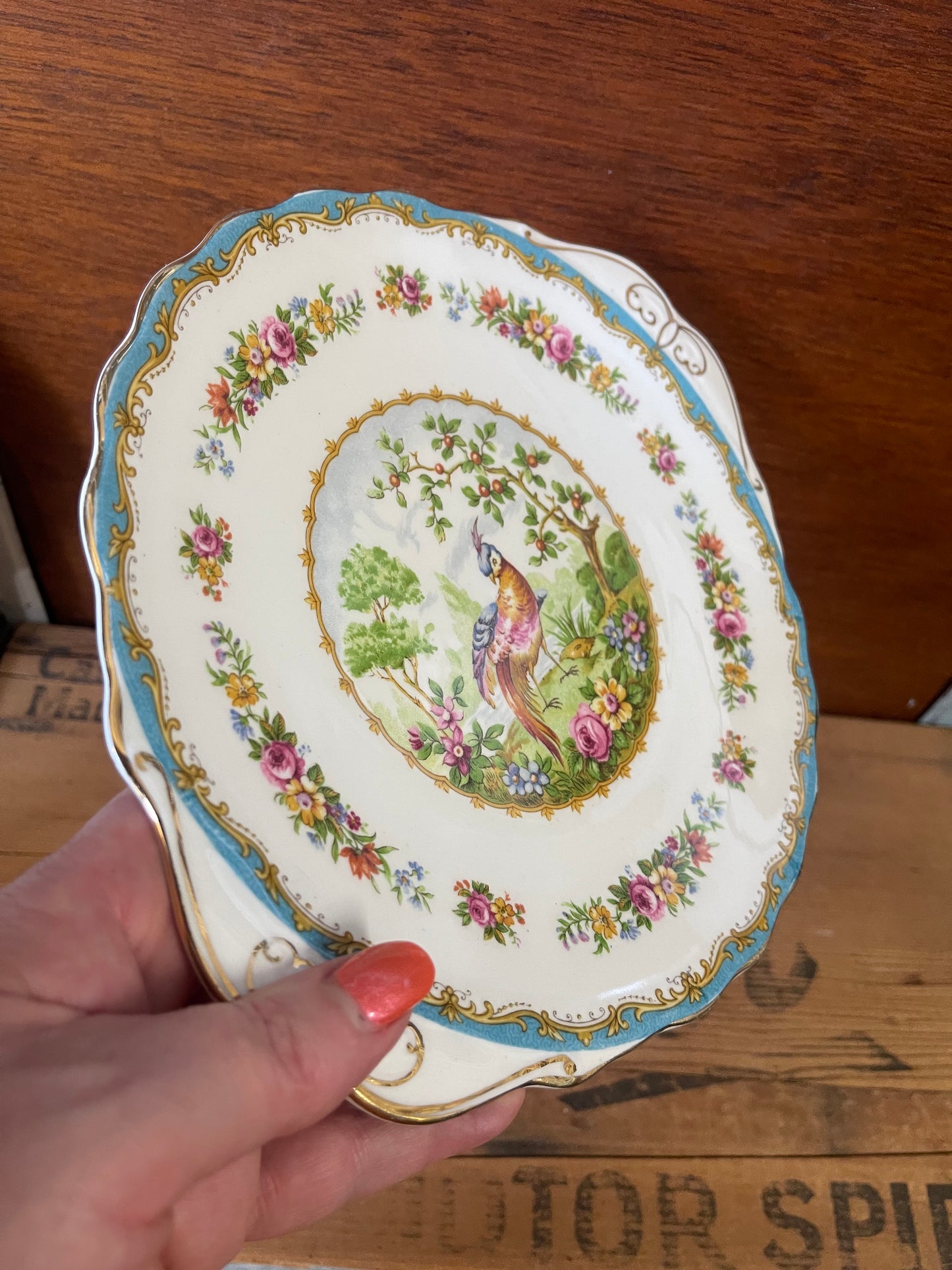 Vintage 1940s ROYAL ALBERT Bone China CHELSEA BIRDHandled Cake Plate