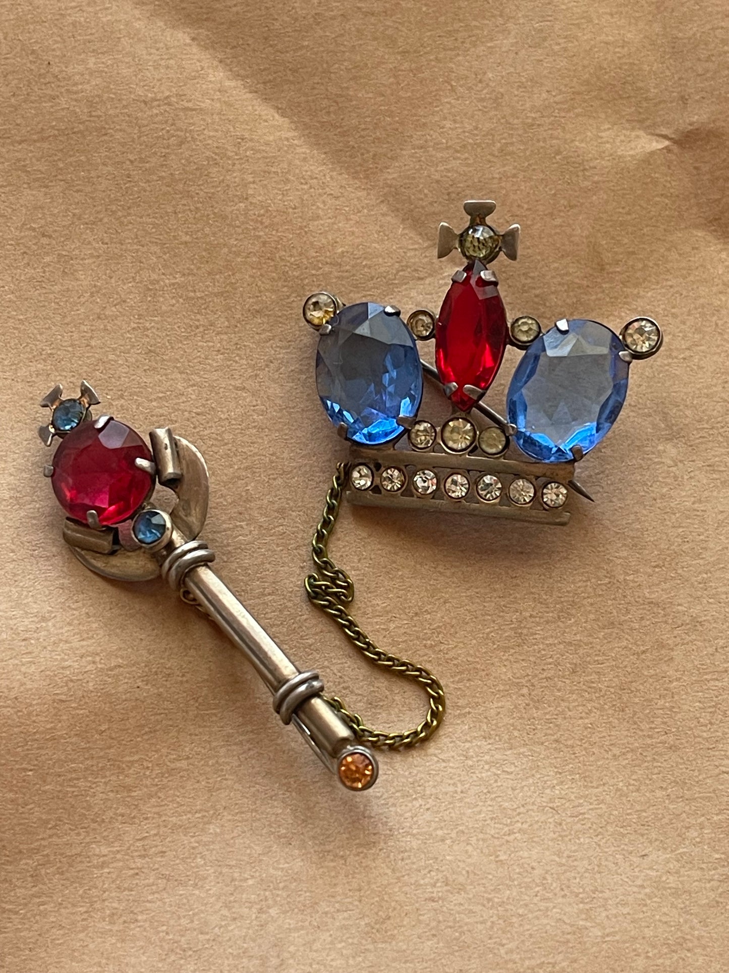 Vintage Crown & Sceptre Double Brooch C.1930s