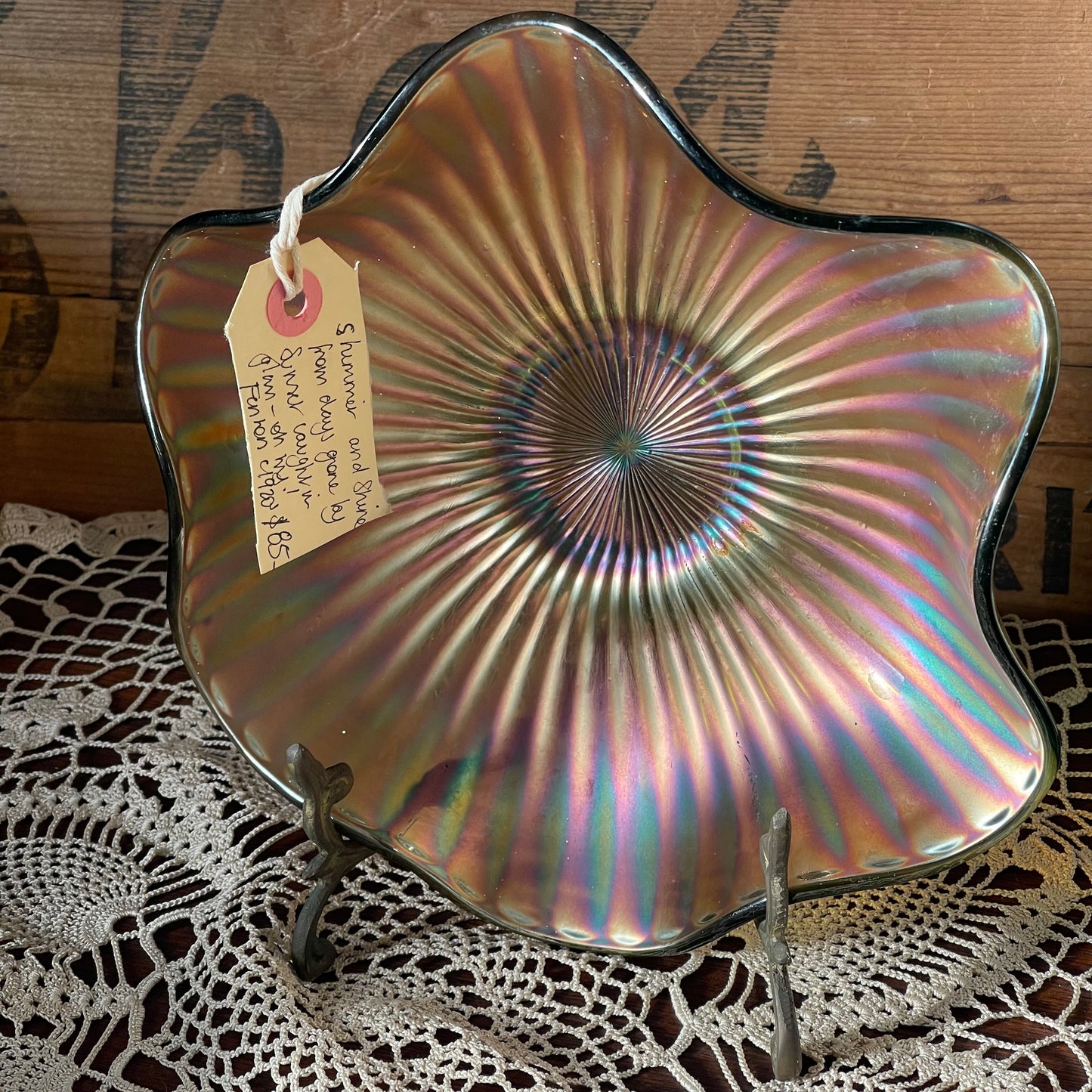 Shimmer & Shine Iridescent Glass Bowl — Sunburst Ribbed Pattern