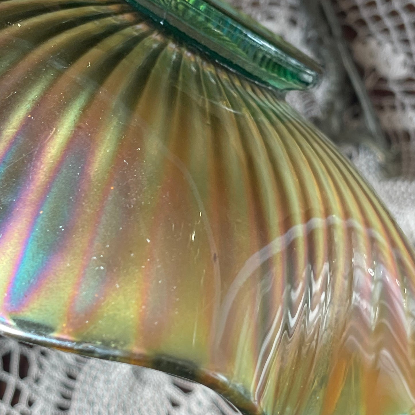 Shimmer & Shine Iridescent Glass Bowl — Sunburst Ribbed Pattern