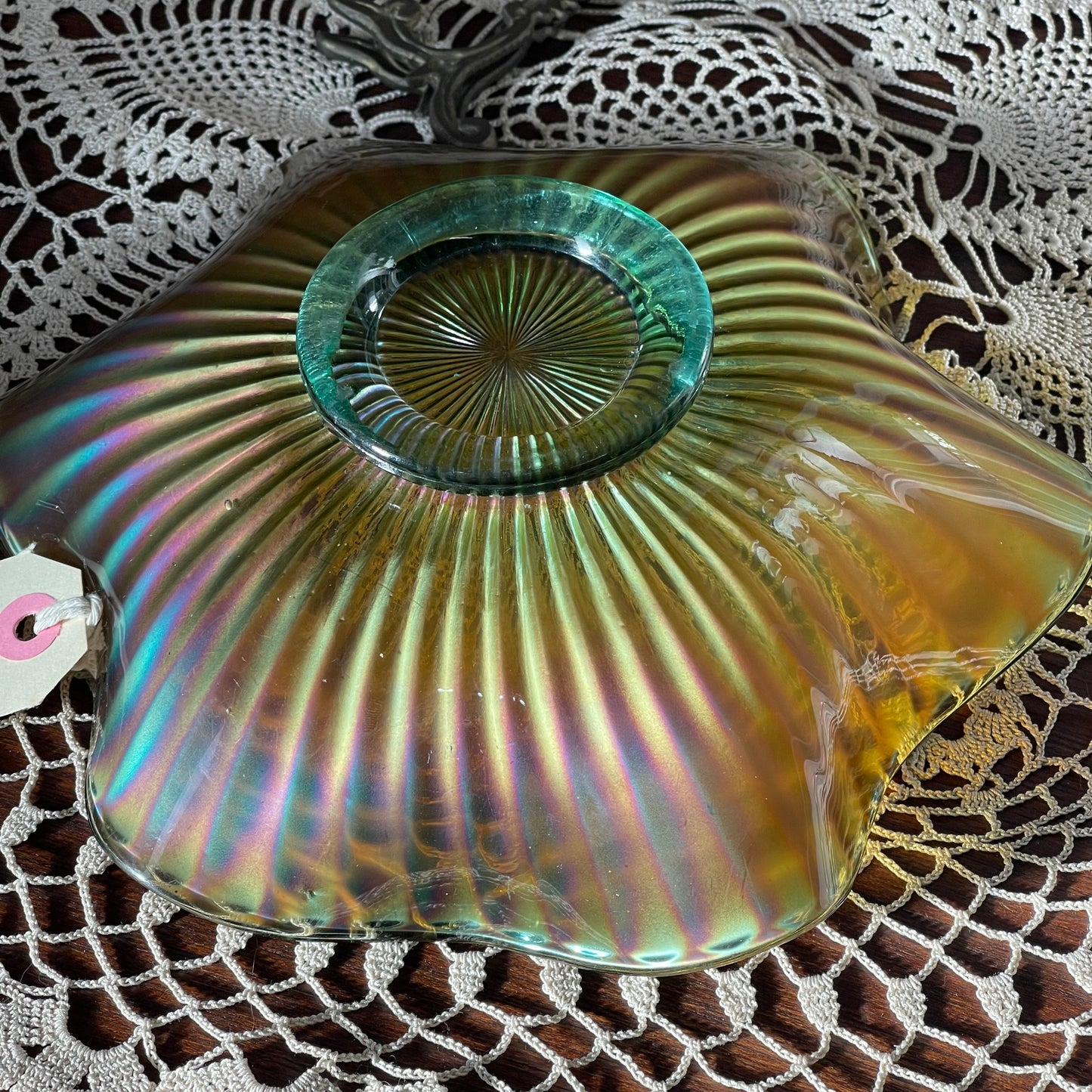 Shimmer & Shine Iridescent Glass Bowl — Sunburst Ribbed Pattern