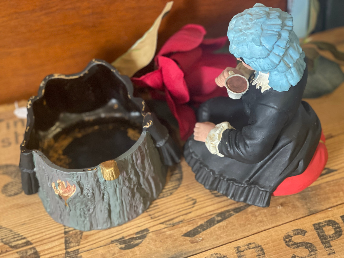 Antique Terracotta Tobacco Jar – Seated Lady with Blue Bonnet | Bernard Bloch (Bohemia) c.1900