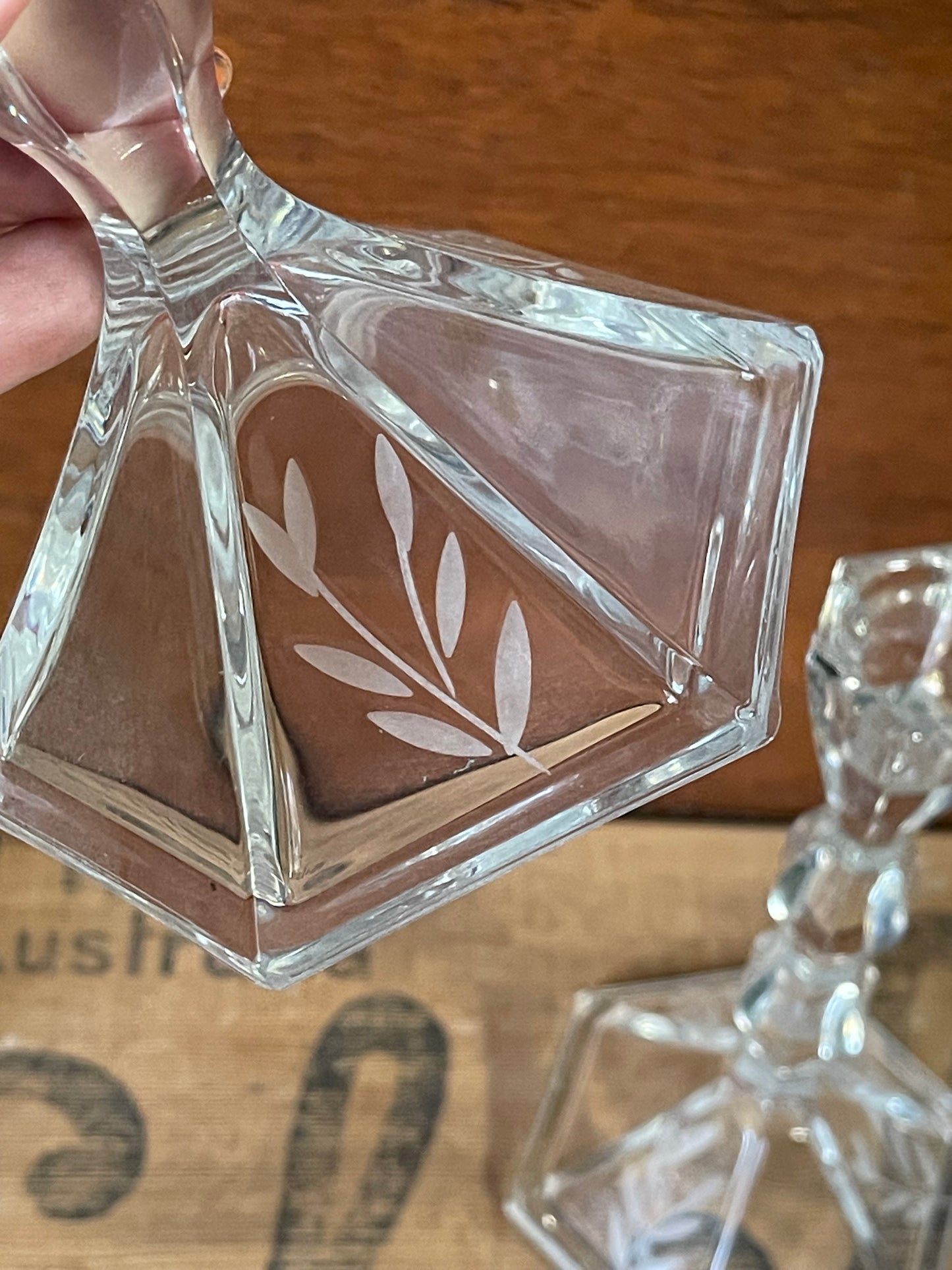 Vintage Princess House Lead Crystal Candlestick holders etched glass leaves