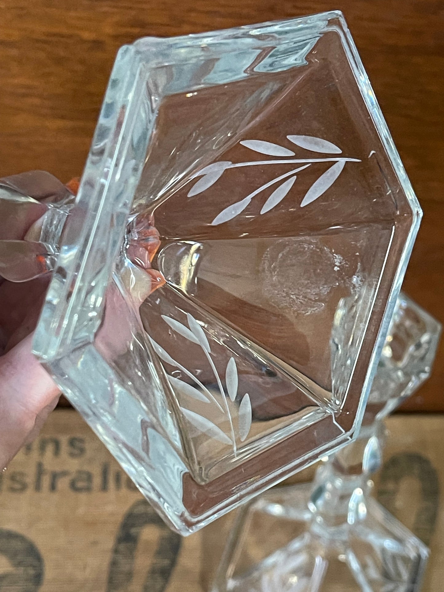Vintage Princess House Lead Crystal Candlestick holders etched glass leaves