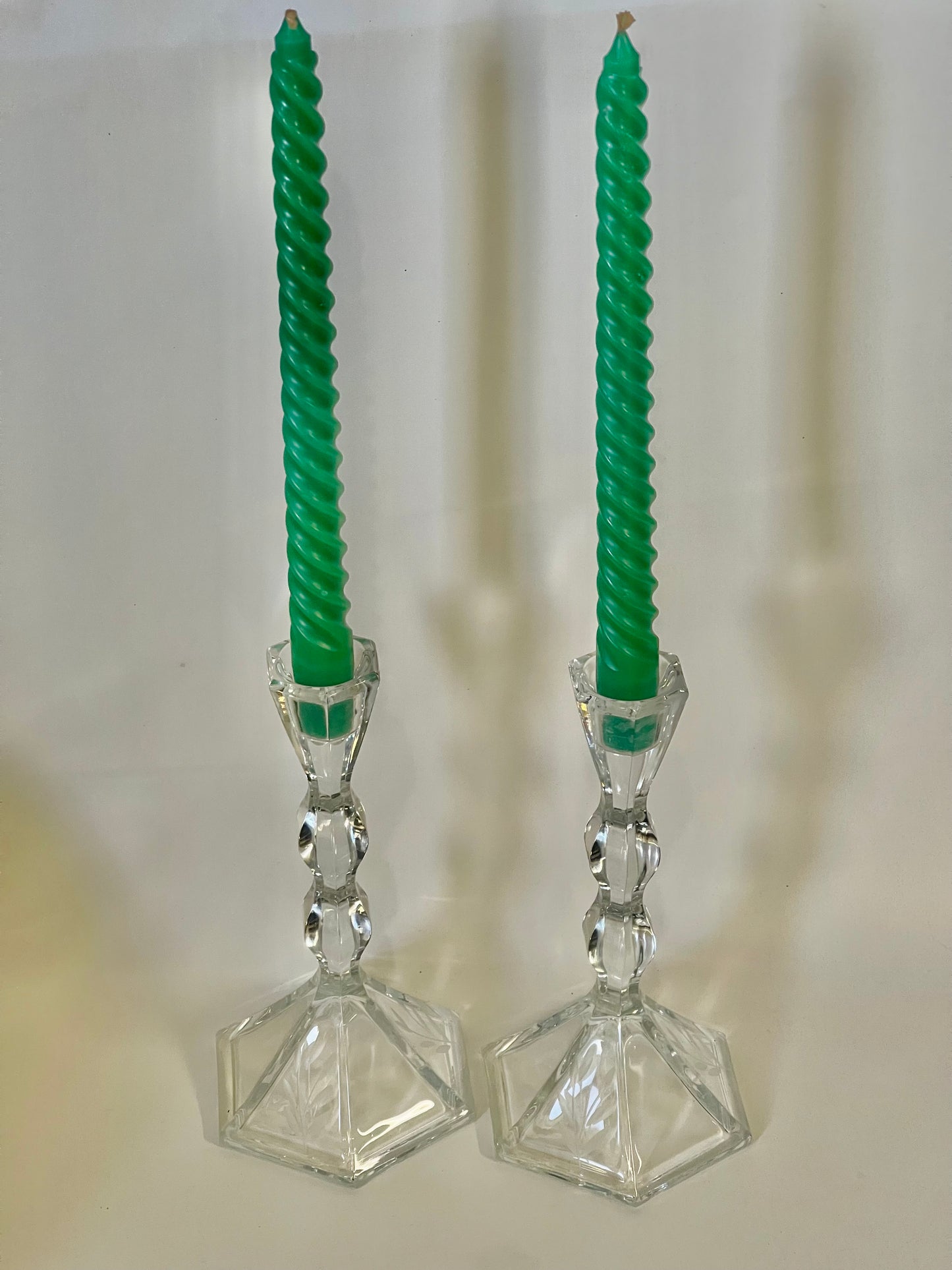 Vintage Princess House Lead Crystal Candlestick holders etched glass leaves
