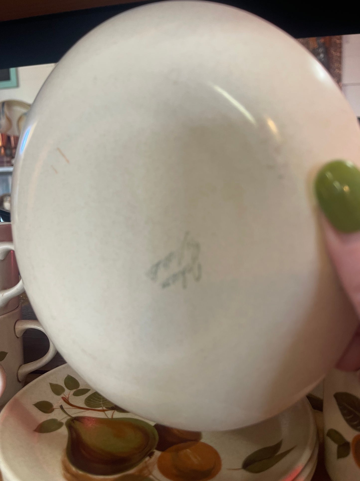 Vintage Johnson of Australia ‘Green Pear’ Stoneware Coffee Cups and Plates Set of 6