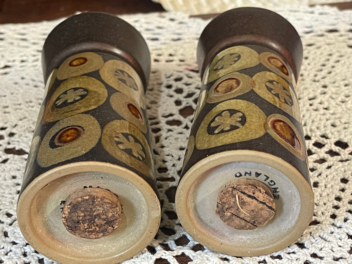 Vintage Denby Arabesque Salt & Pepper Shakers – Gill Pemberton – Made in England