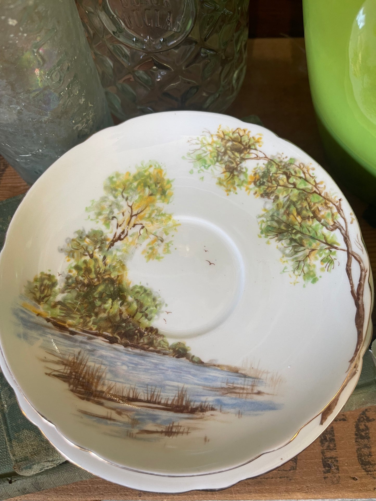 Vintage 1950s Shelley Fine Bone china trio Old Mill 13669