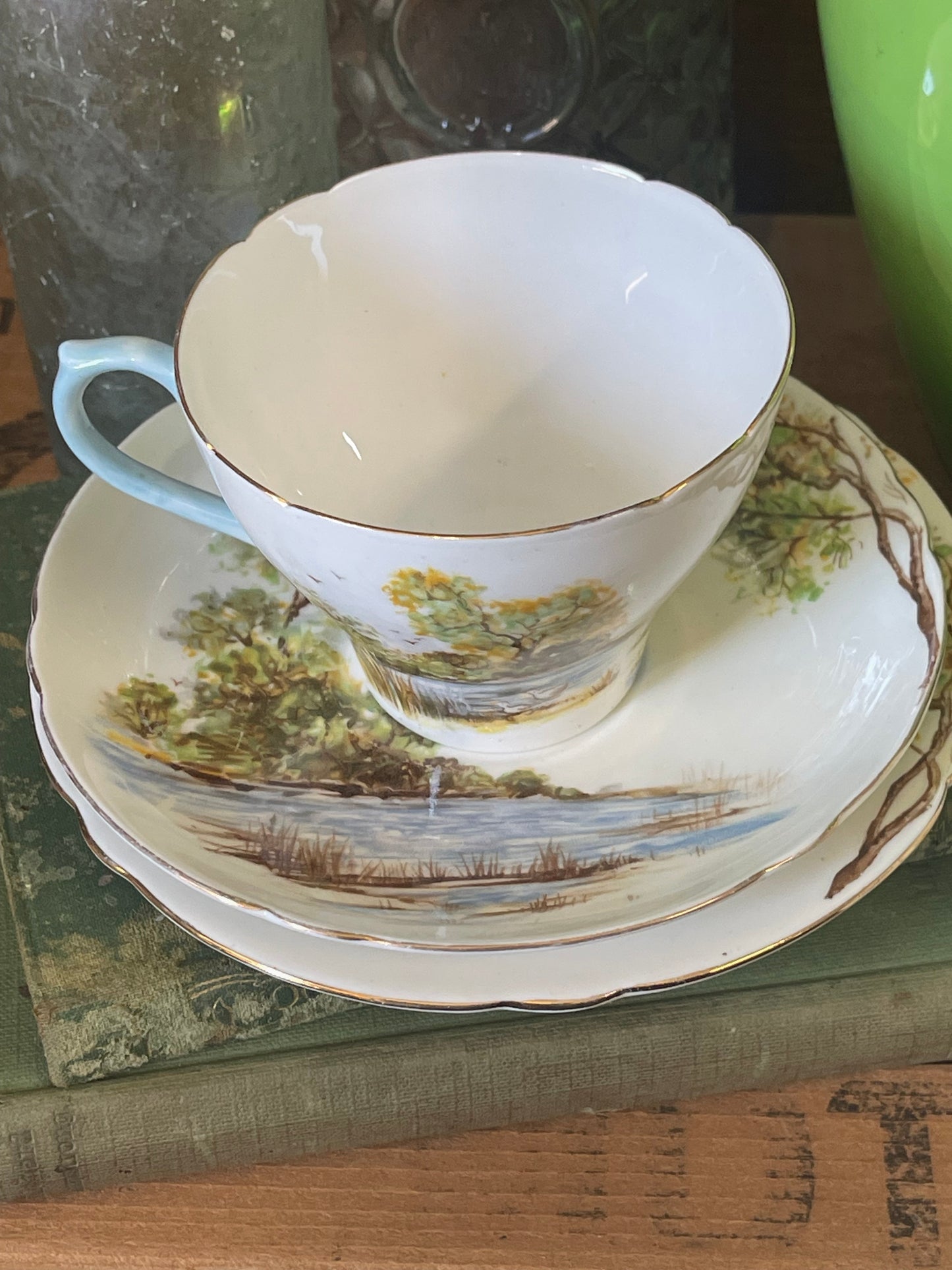 Vintage 1950s Shelley Fine Bone china trio Old Mill 13669
