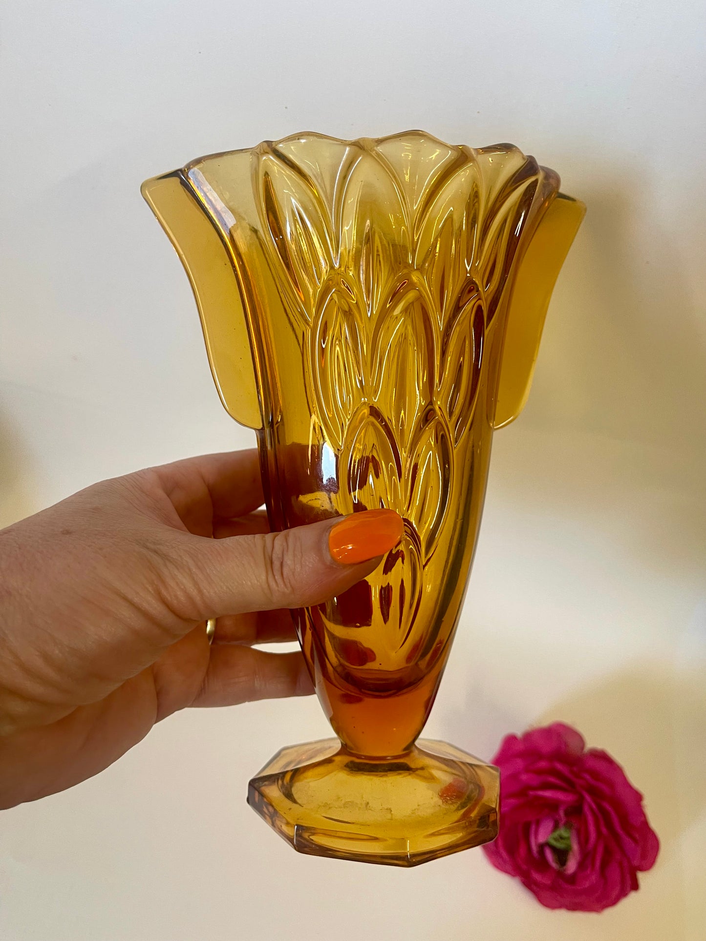 Art Deco amber glass vase, Stölzle Hermanova Hut, Czech Republic, 1930s