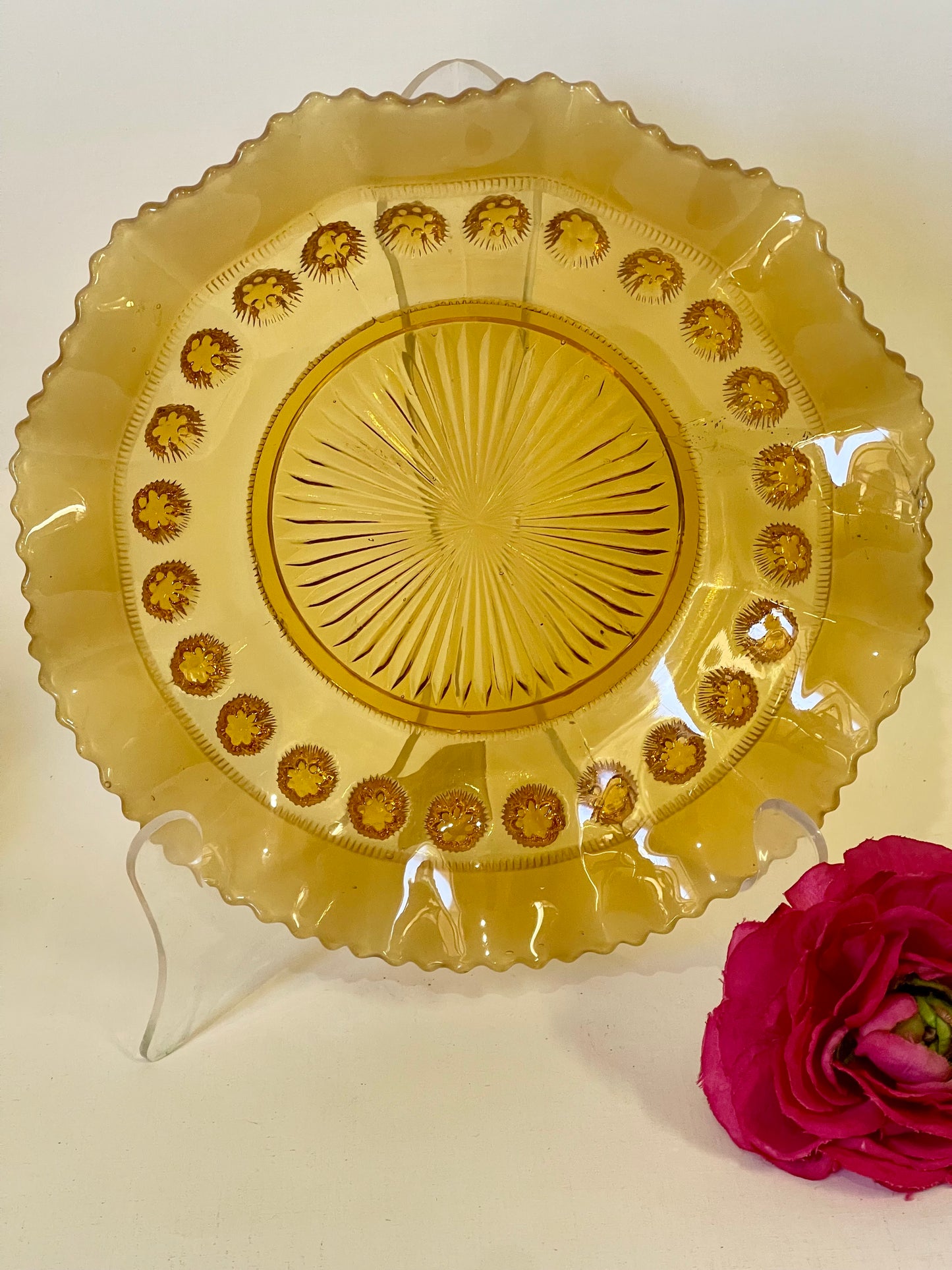 Vintage Art Deco Davidson Amber Glass ‘BlackBerry Print’ Dish