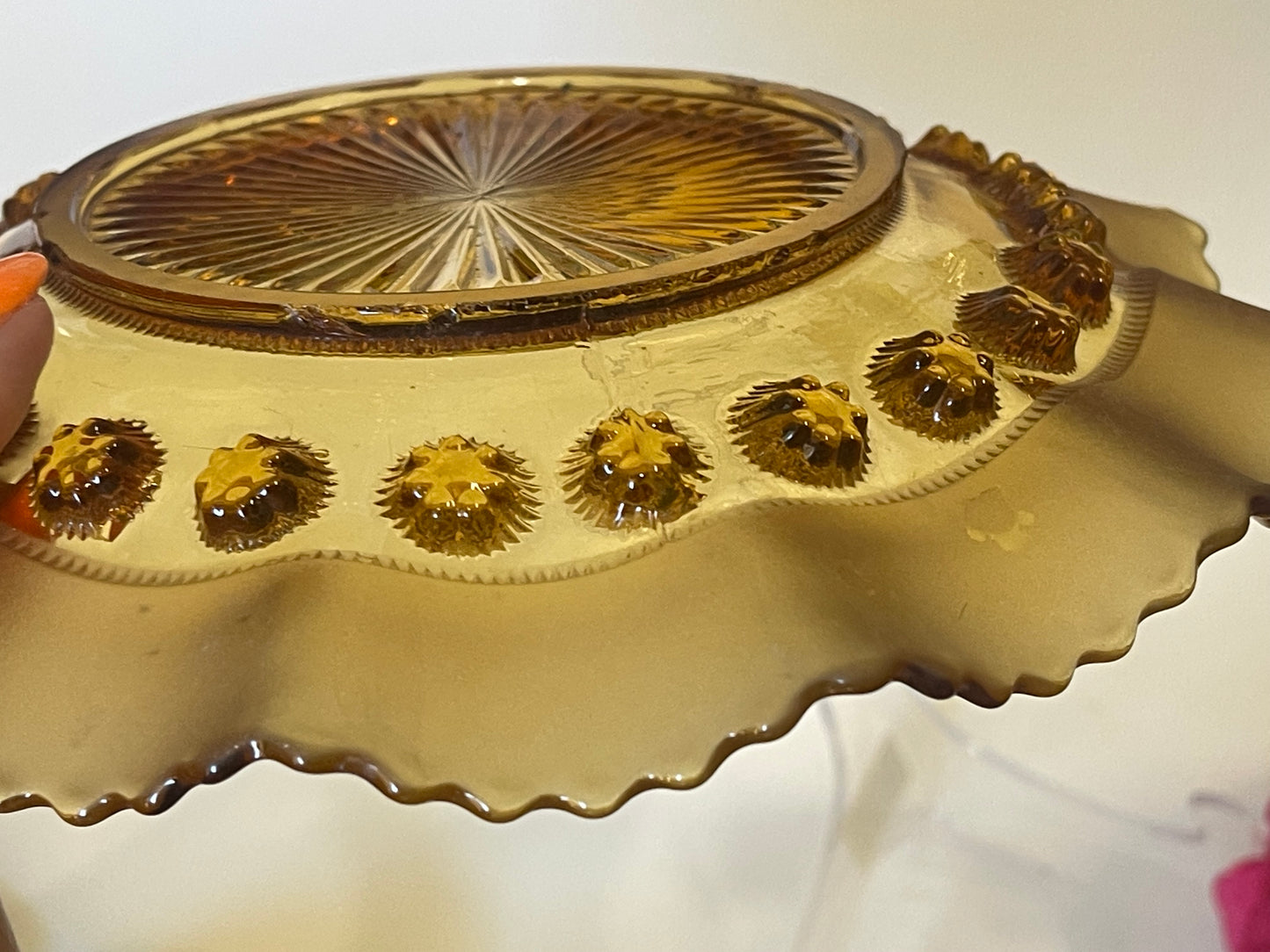 Vintage Art Deco Davidson Amber Glass ‘BlackBerry Print’ Dish