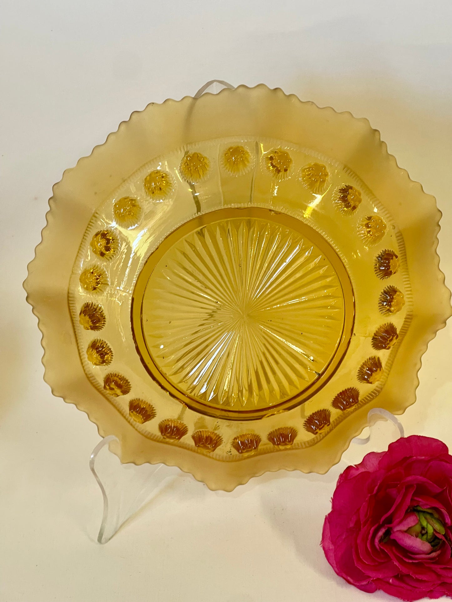 Vintage Art Deco Davidson Amber Glass ‘BlackBerry Print’ Dish