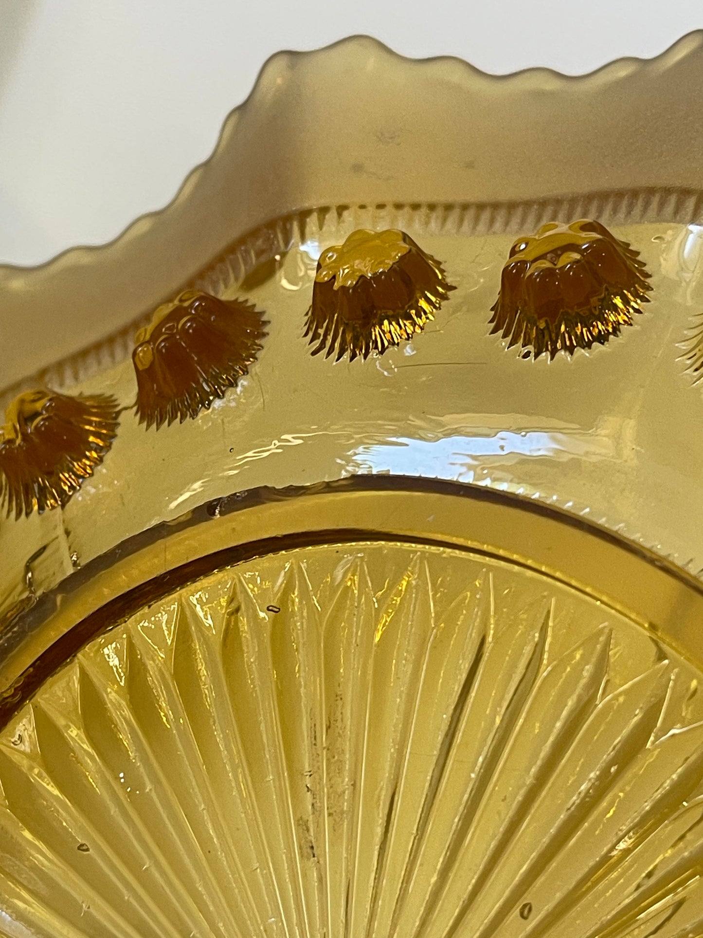Vintage Art Deco Davidson Amber Glass ‘BlackBerry Print’ Dish