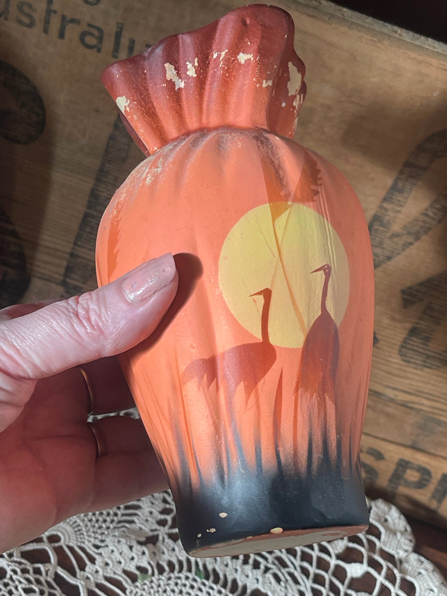 1930s Chalkware Sunset Vase – Hand-Painted Australian Souvenir