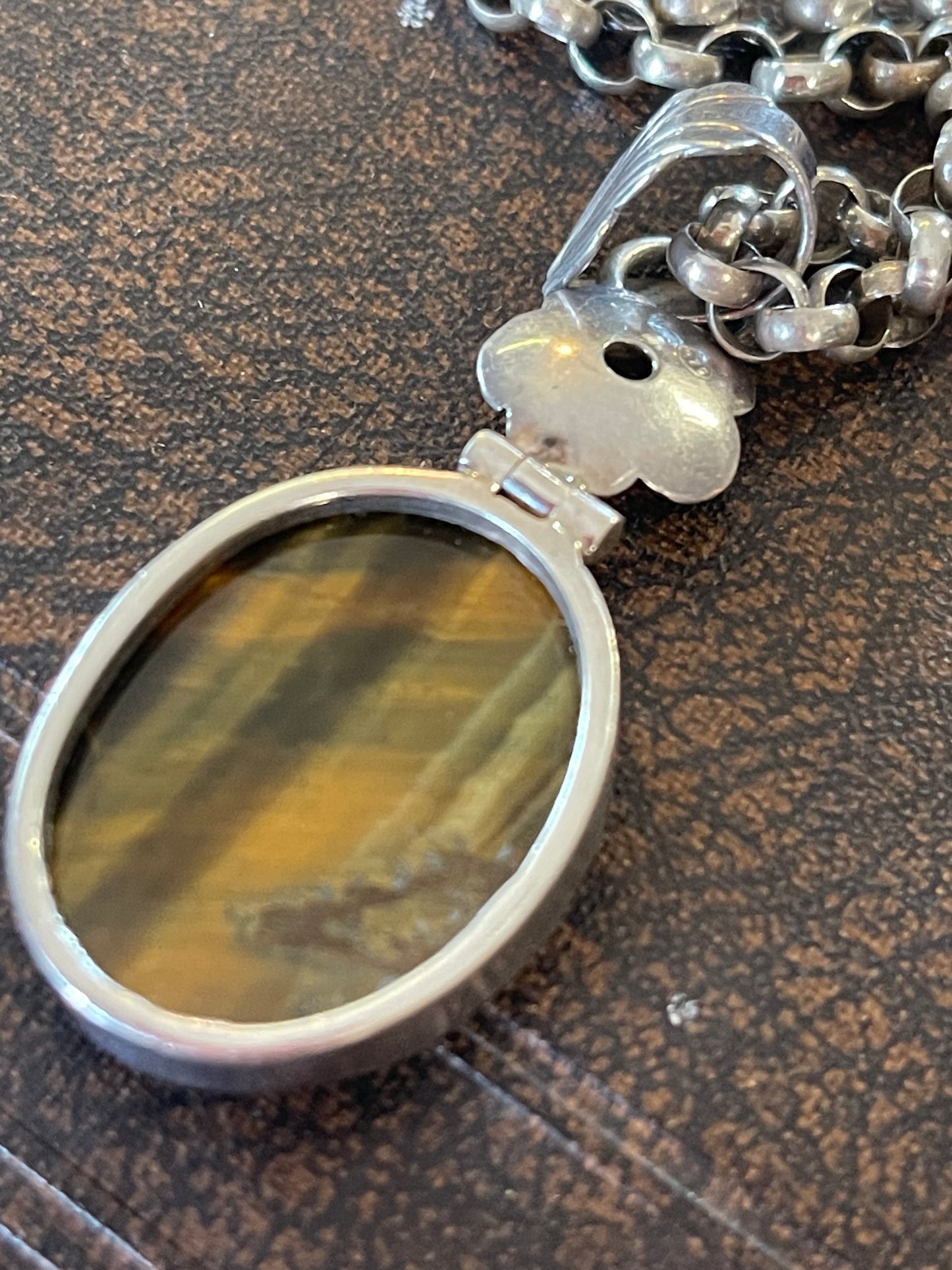 Sterling Silver Tiger Iron Pendant on Belcher Chain (Vintage)