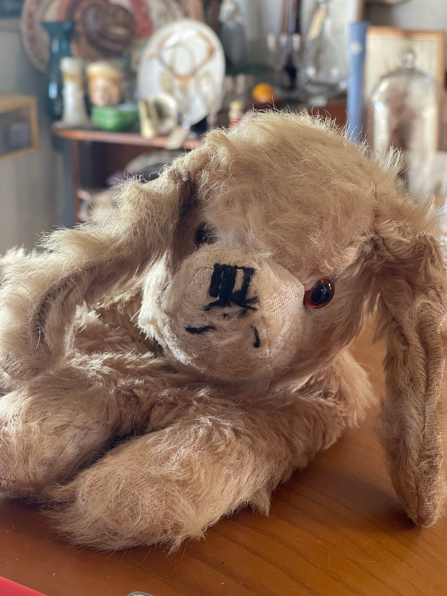 Vintage 1940s–50s Mohair Bedtime Dog (PJ Keeper Style) – 50cm