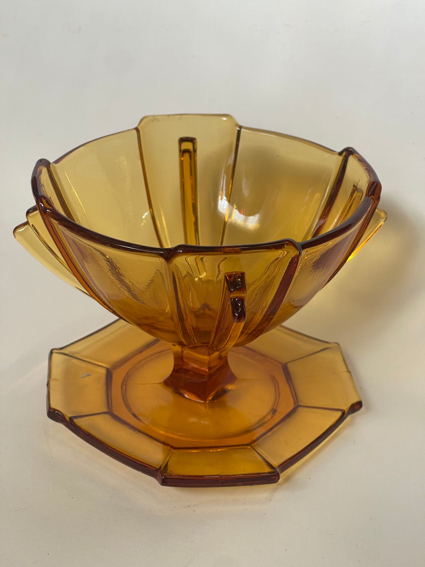 Art Deco amber glass sundae dish