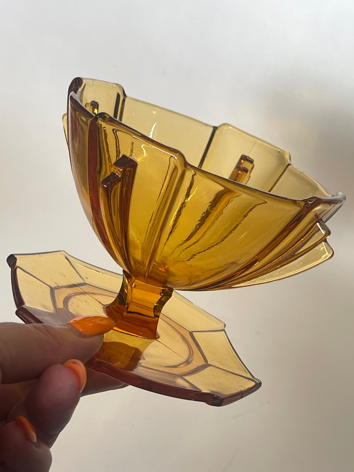 Art Deco amber glass sundae dish