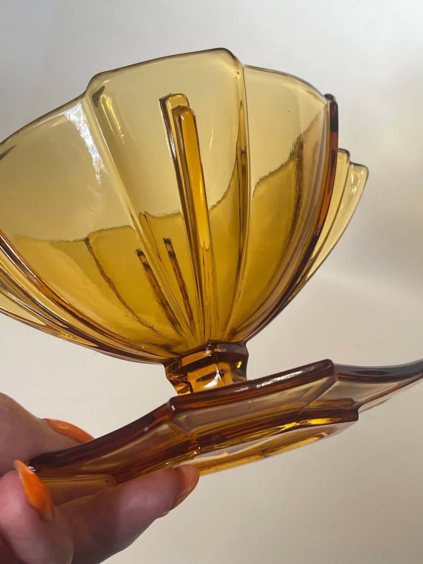 Art Deco amber glass sundae dish