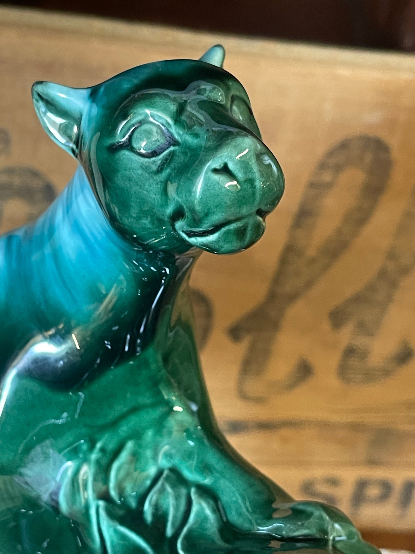 Vintage Pates Pottery Emerald Panther Figurine (c.1950s)