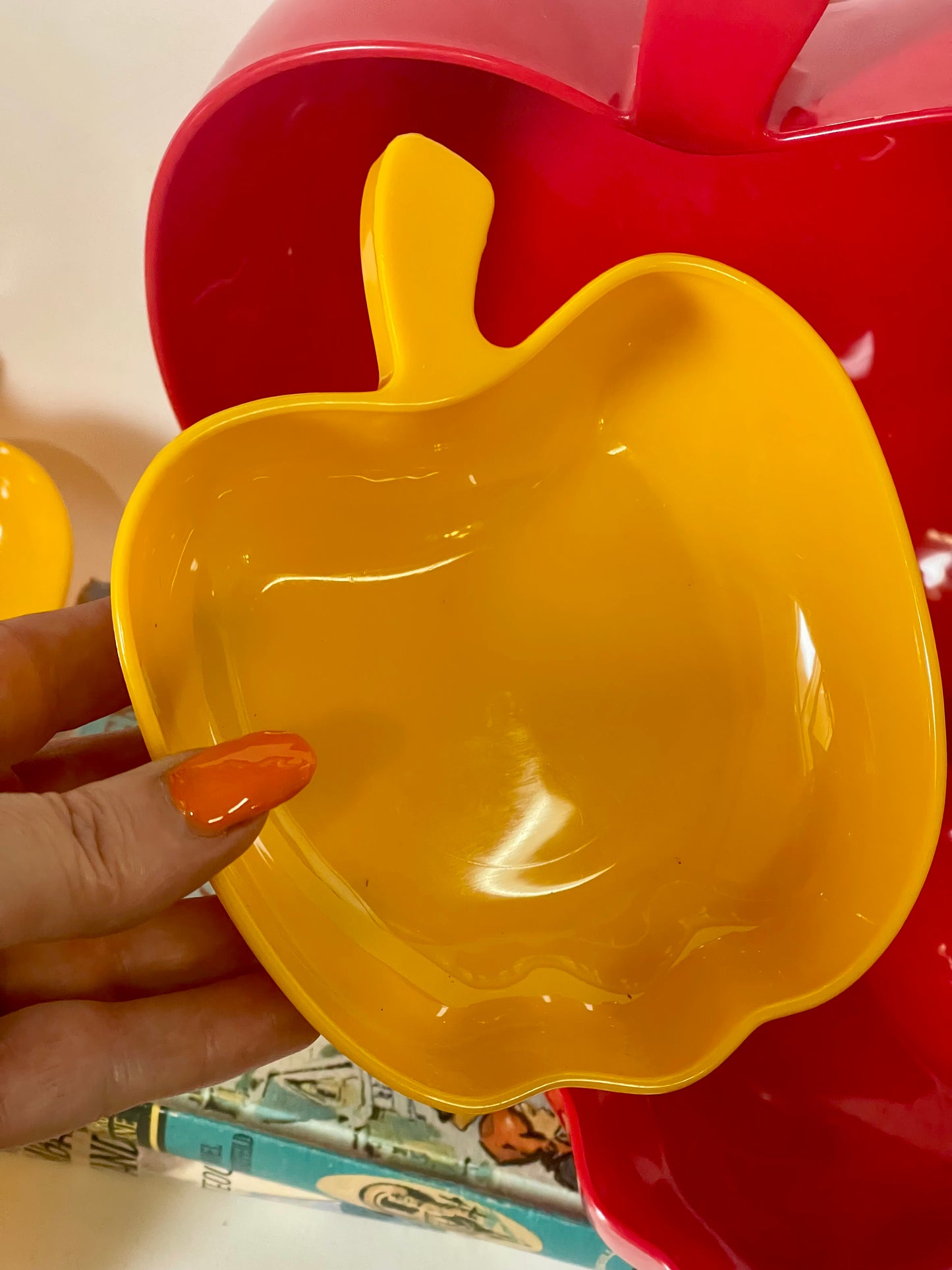 Vintage plastic Luran BASF Apple Bowls, large bowl with six small bowls