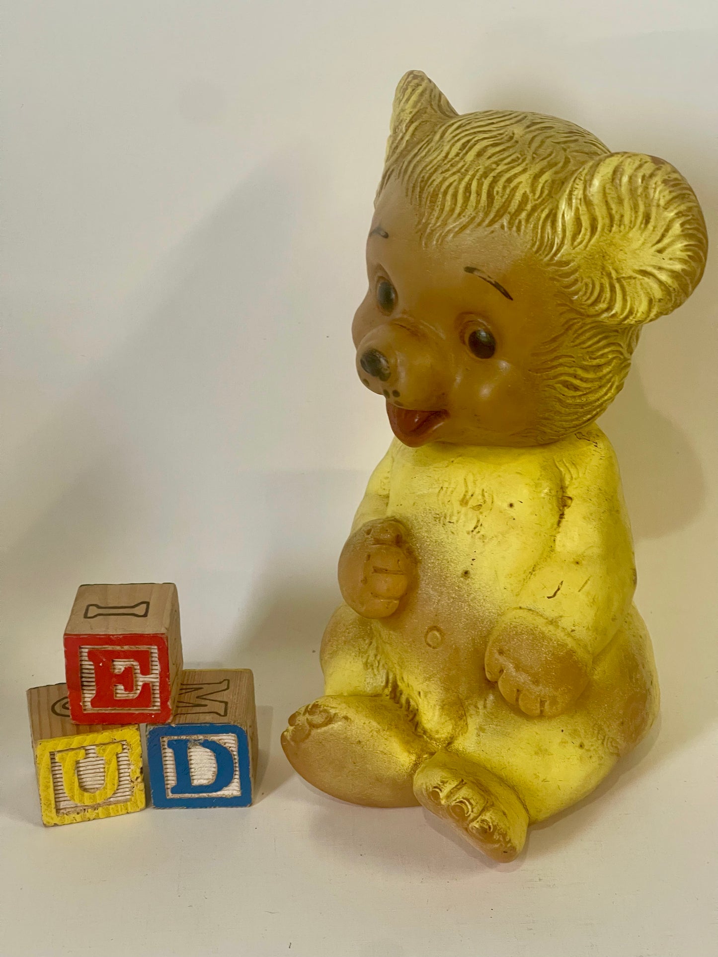 Vintage 60s Rubber Yellow Teddy Bear Squeaky toy