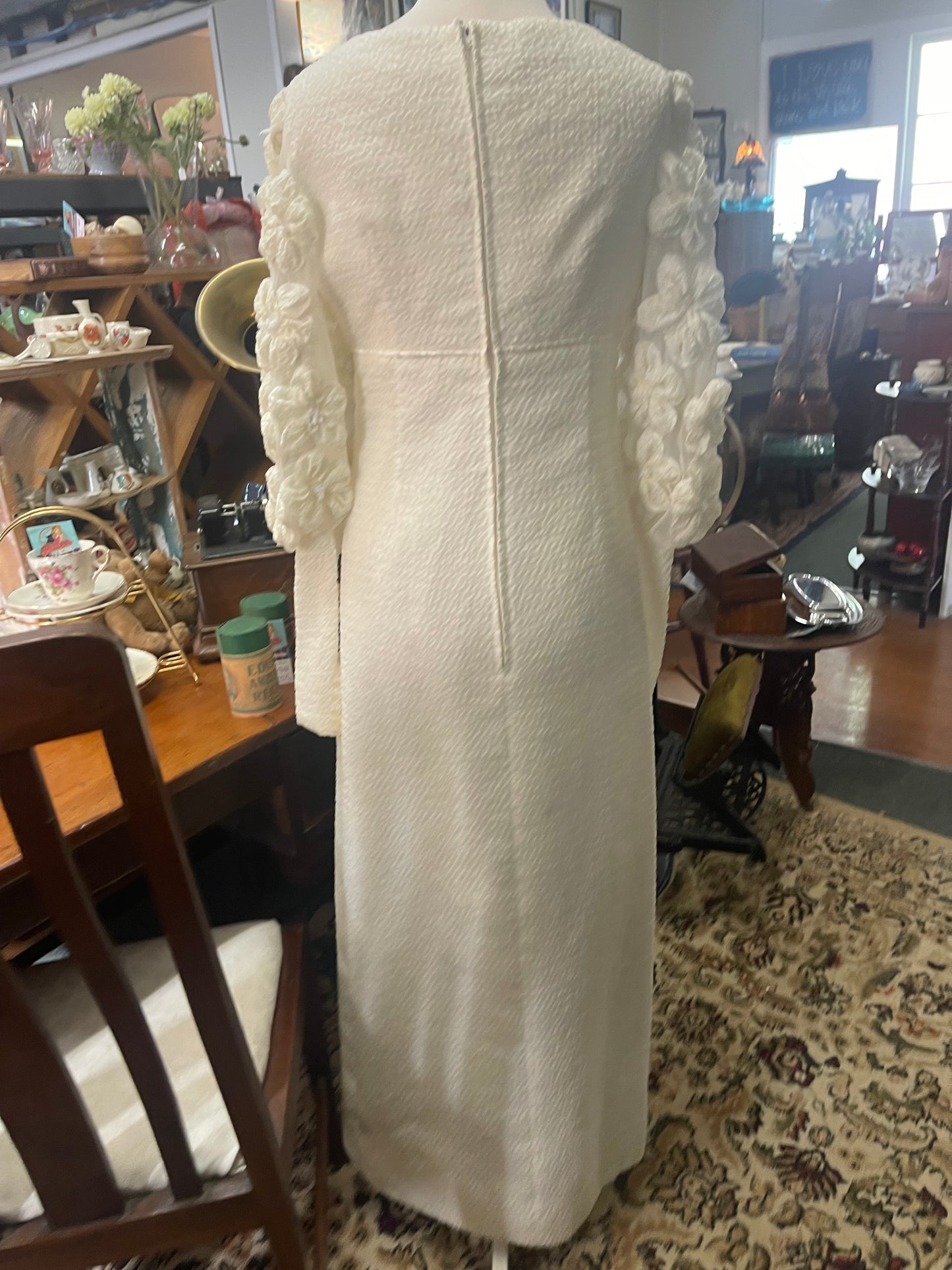 Vintage 1960s off white maxi wedding dress with flower sleeves size 8-10