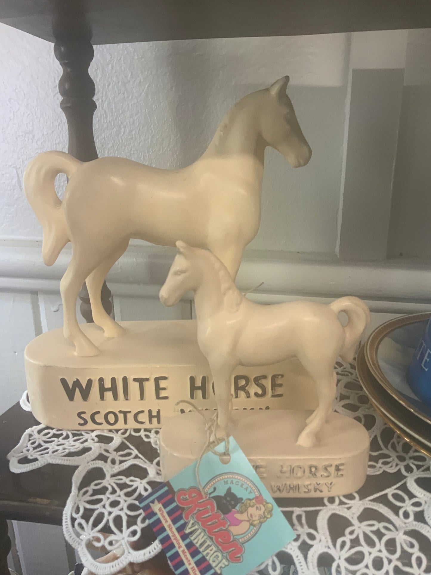 Vintage Ceramic Small 'White Horse Scotch Whiskey' Bar Statue - Kelsboro England c1965
