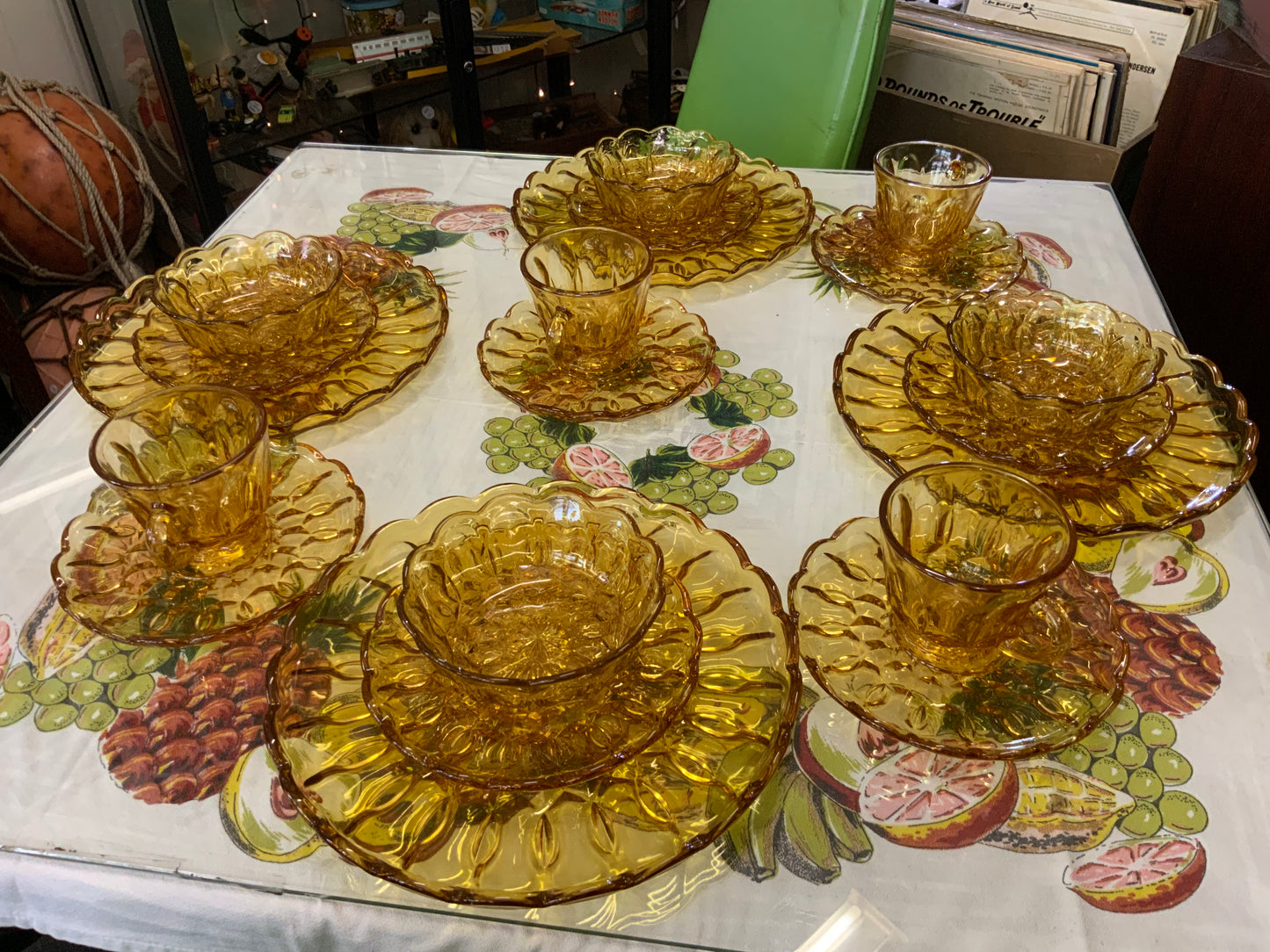 Vintage Amber Pressed Glass Dinner Set for Four Australian Crown Crystal Glass c.1950s