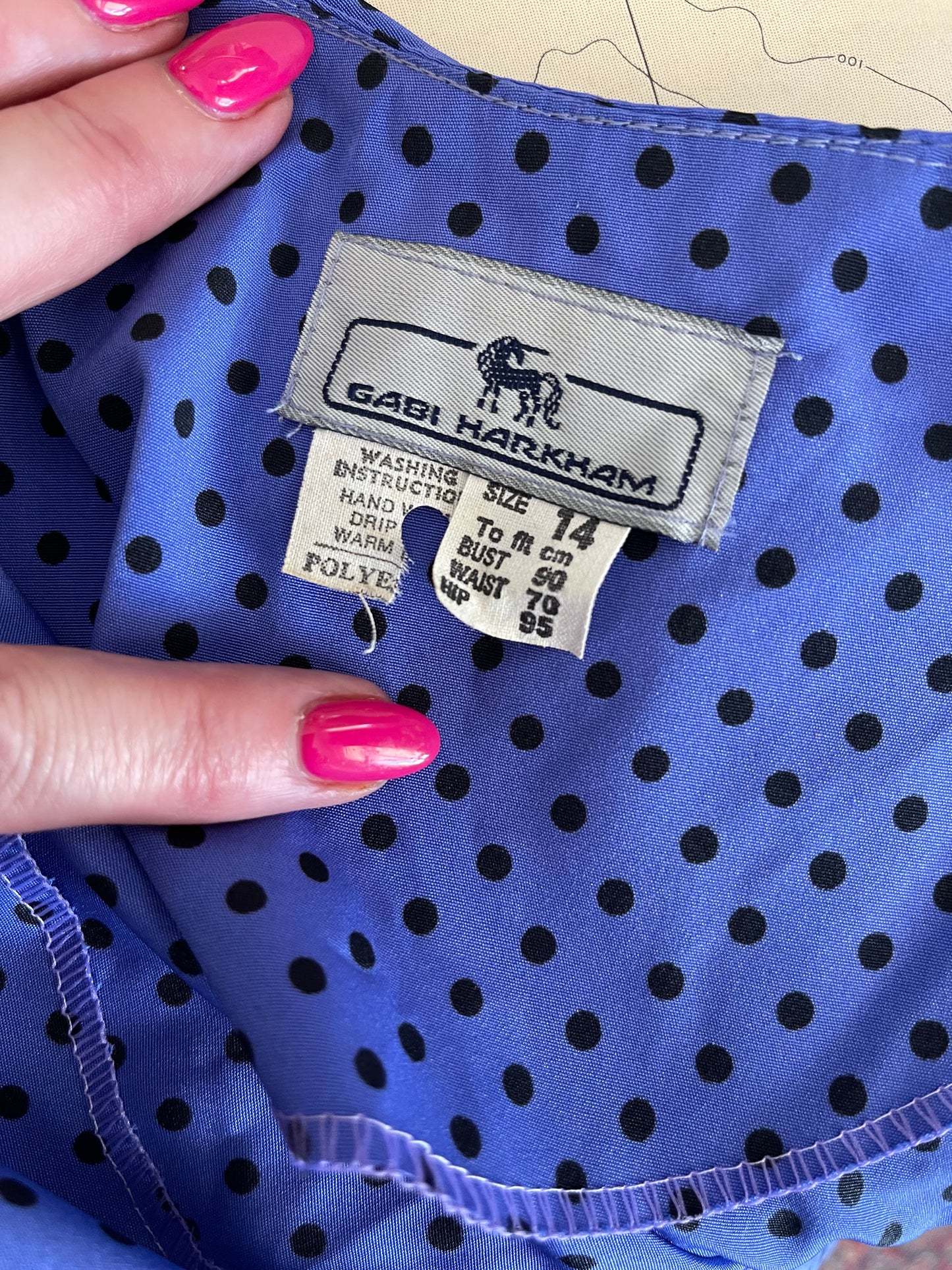 Vintage 1980s Purple blouse with black polkadots size 14