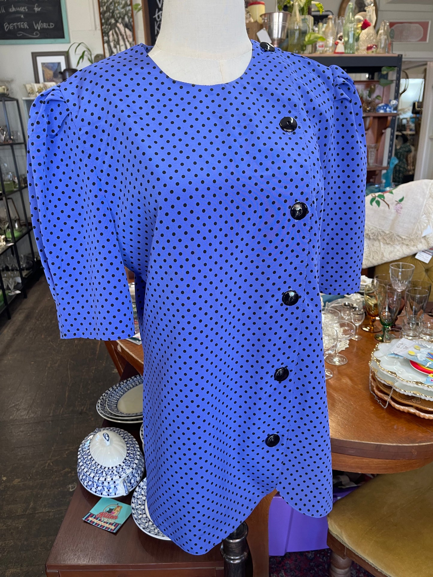 Vintage 1980s Purple blouse with black polkadots size 14