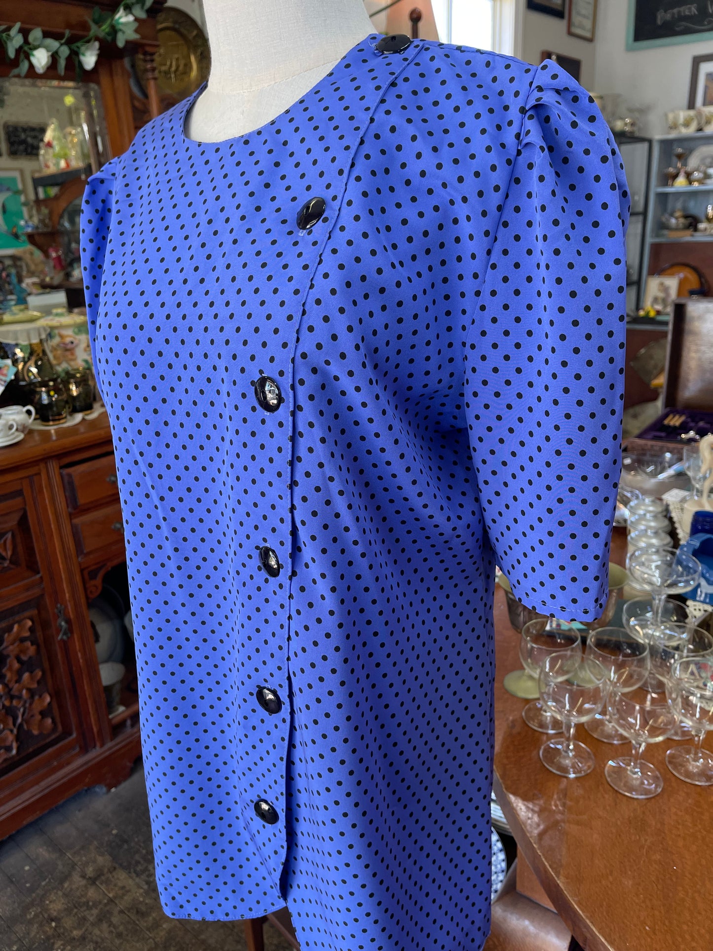 Vintage 1980s Purple blouse with black polkadots size 14